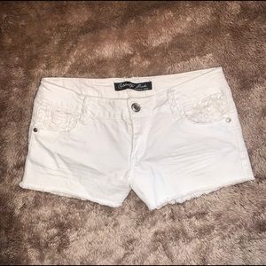 White Booty Shorts w/ Lace Pockets